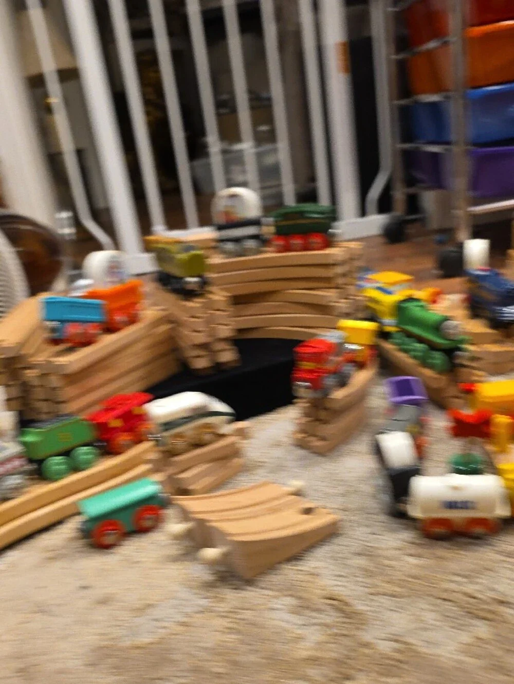 Vintage Multicolor Wooden Train Set with Engines, Cars & Tracks